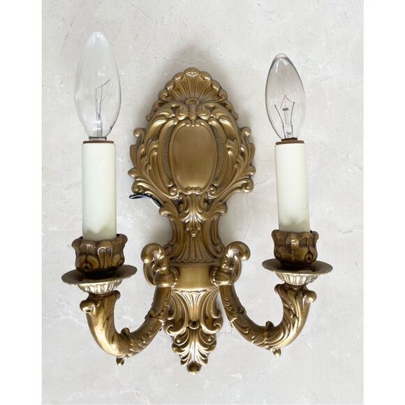 Vintage Neoclassical Style Solid Brass Wall Sconse 2 Light Arm Urn Design - Picture 1 of 5